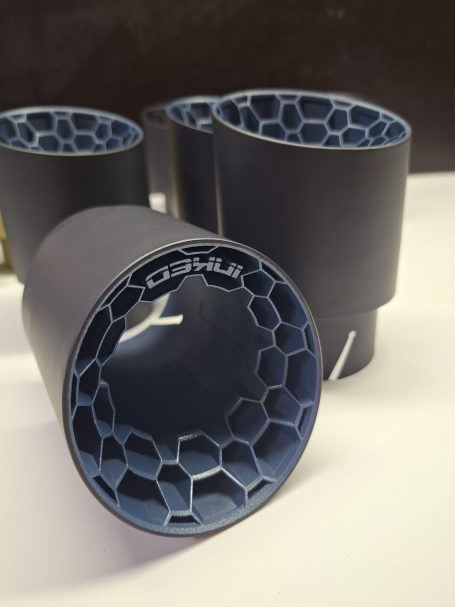 3D gedruckte Endrohre, innen Blue Titanium, außen Glacier Black